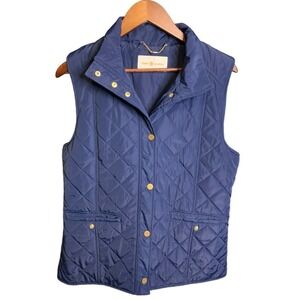 Tory Burch Quilted Vest Womens Blue Snap Front Lightweight Puffer Vest Medium
